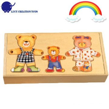 Desenhos animados de madeira Happy Bear Família Dress Up Puzzle